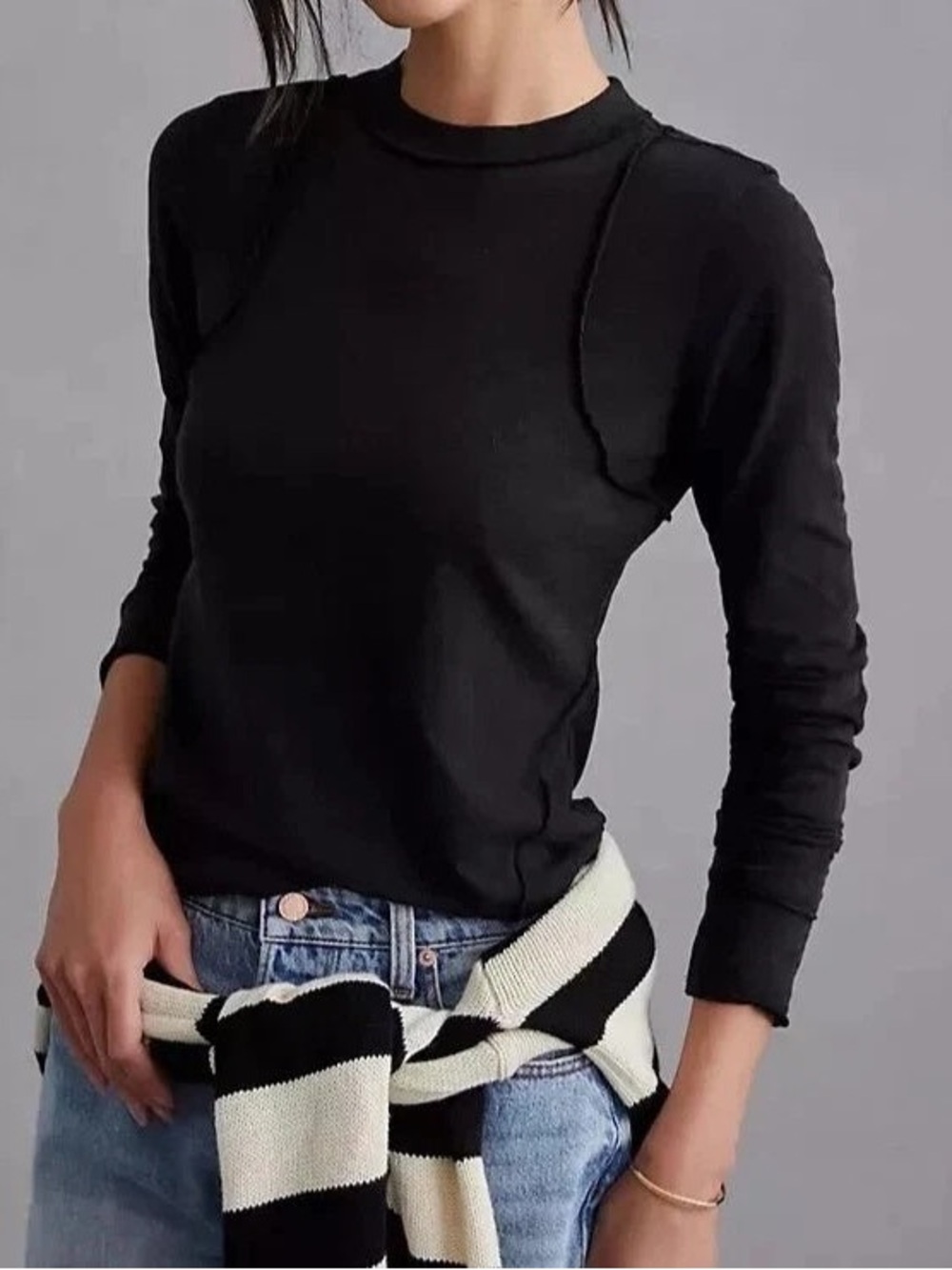 Anthropologie Pilcro Reconstructed Racer Tee Tunic Top Long Sleeve L